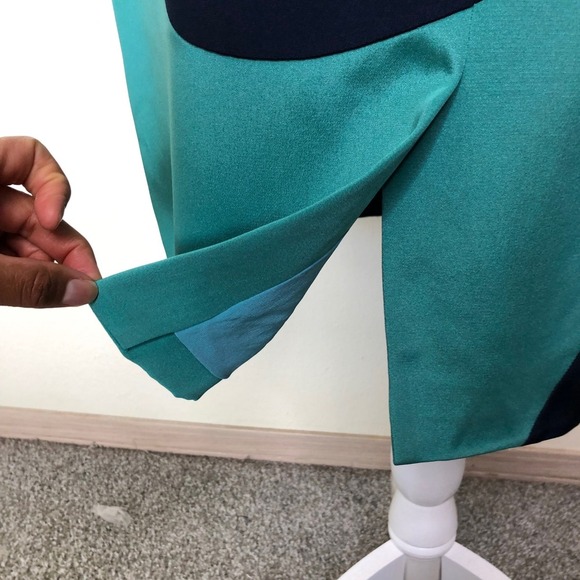 Lela Rose Silk Dress Size 10 Sleeveless Sheath Blue Green Abstract Cocktail - Picture 10 of 16